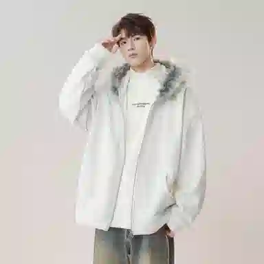 美式复古基础款拉链加绒厚款奥粒绒重磅长袖休闲宽松百搭开衫连帽落肩纯色卫衣 男女同款