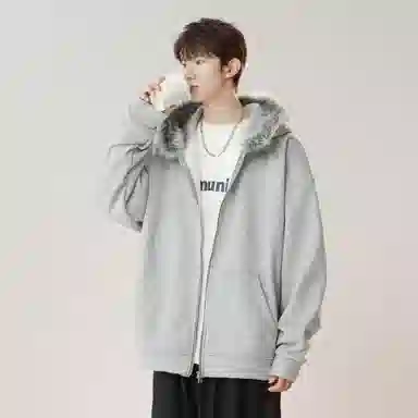 美式复古基础款拉链加绒厚款奥粒绒重磅长袖休闲宽松百搭开衫连帽落肩纯色卫衣 男女同款