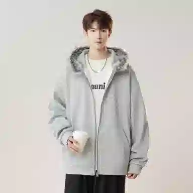 美式复古基础款拉链加绒厚款奥粒绒重磅长袖休闲宽松百搭开衫连帽落肩纯色卫衣 男女同款