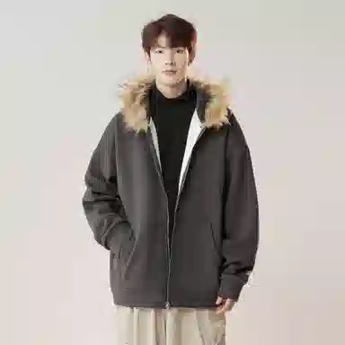 美式复古基础款拉链加绒厚款奥粒绒重磅长袖休闲宽松百搭开衫连帽落肩纯色卫衣 男女同款