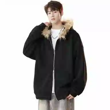 美式复古基础款拉链加绒厚款奥粒绒重磅长袖休闲宽松百搭开衫连帽落肩纯色卫衣 男女同款