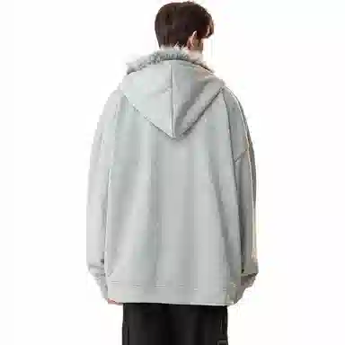 美式复古基础款拉链加绒厚款奥粒绒重磅长袖休闲宽松百搭开衫连帽落肩纯色卫衣 男女同款