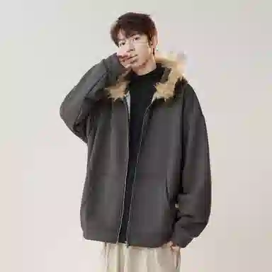 美式复古基础款拉链加绒厚款奥粒绒重磅长袖休闲宽松百搭开衫连帽落肩纯色卫衣 男女同款