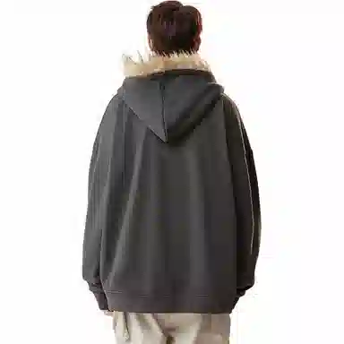 美式复古基础款拉链加绒厚款奥粒绒重磅长袖休闲宽松百搭开衫连帽落肩纯色卫衣 男女同款