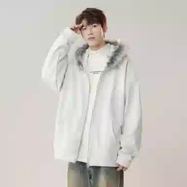 美式复古基础款拉链加绒厚款奥粒绒重磅长袖休闲宽松百搭开衫连帽落肩纯色卫衣 男女同款