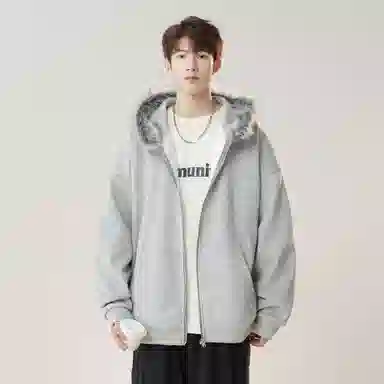 美式复古基础款拉链加绒厚款奥粒绒重磅长袖休闲宽松百搭开衫连帽落肩纯色卫衣 男女同款