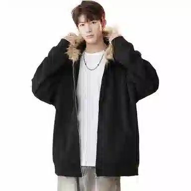 美式复古基础款拉链加绒厚款奥粒绒重磅长袖休闲宽松百搭开衫连帽落肩纯色卫衣 男女同款