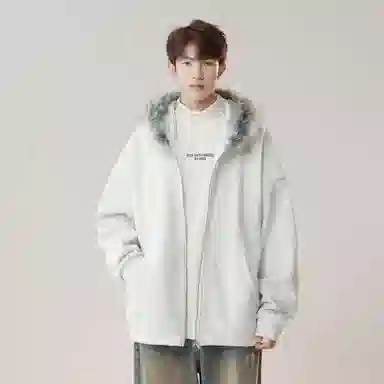 美式复古基础款拉链加绒厚款奥粒绒重磅长袖休闲宽松百搭开衫连帽落肩纯色卫衣 男女同款