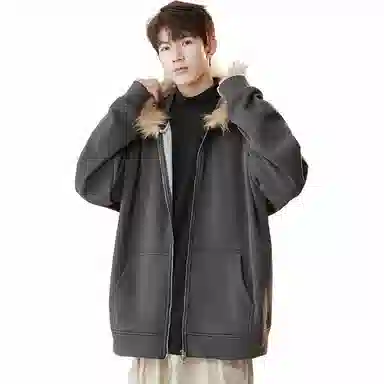 美式复古基础款拉链加绒厚款奥粒绒重磅长袖休闲宽松百搭开衫连帽落肩纯色卫衣 男女同款