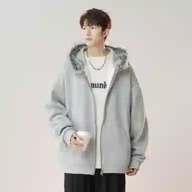 美式复古基础款拉链加绒厚款奥粒绒重磅长袖休闲宽松百搭开衫连帽落肩纯色卫衣 男女同款