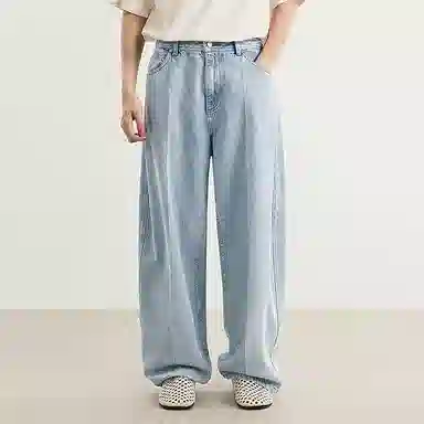速写 纯色休闲宽松日常简约牛仔裤 男款