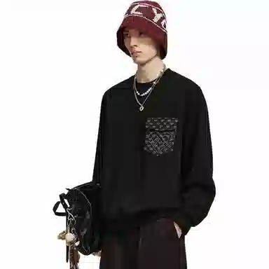 PEACEBIRD MEN Drawstring Crewneck Sweatshirt Black