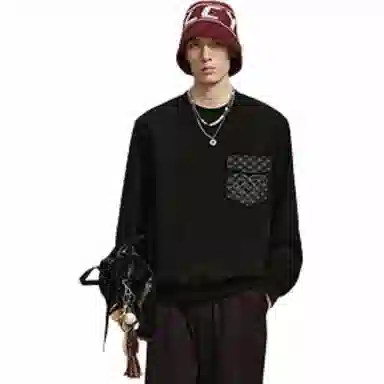 PEACEBIRD MEN Drawstring Crewneck Sweatshirt Black