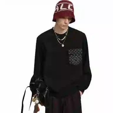 PEACEBIRD MEN Drawstring Crewneck Sweatshirt Black