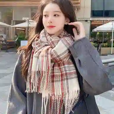 优幽兰 格子条纹拼色加厚防风防寒保暖护脖子 针织 仿羊绒 绒线围巾 女款