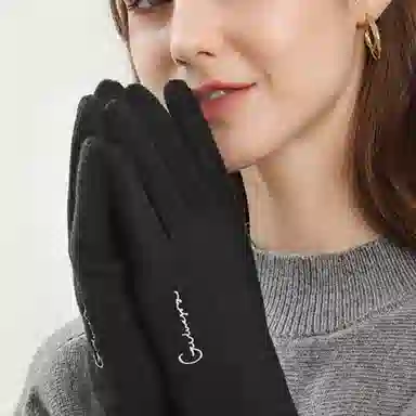 优幽兰 百搭实用随身便携纯色  潮流骑车 防寒防冻东北加绒加厚旅游小众 保暖五指护手 绒线手套 女款