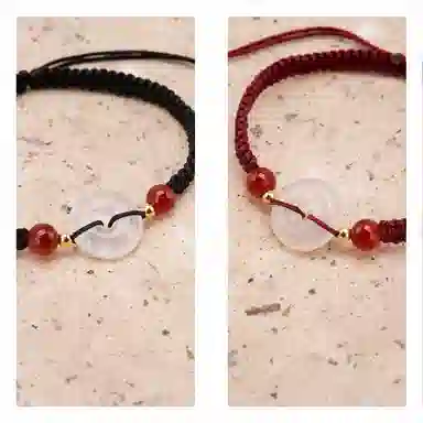 【s925银 不掉色】 聆听花开 新中式国风平安扣编绳红色本命年 民族风古风时尚文艺转运珠可调节#好运 水晶 手绳 男女同款情侣款