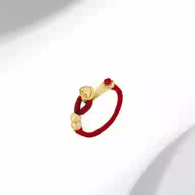 迎百宝 小美满 好运 新中式国潮如意圆满转运珠 平安喜乐招财纳福幸运红绳显白高级感 合金 戒指 男女同款情侣款