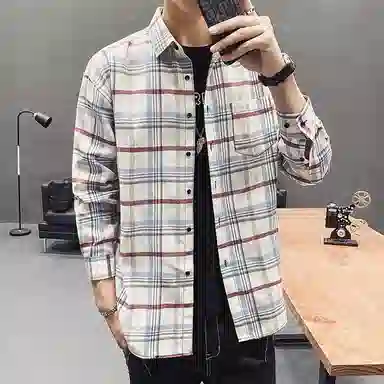 美式复古格子衬衫宽松休闲简约外穿学院风单穿叠穿日系复古单排扣口袋垂感宽松显瘦翻领长袖条纹衬衫 男女同款