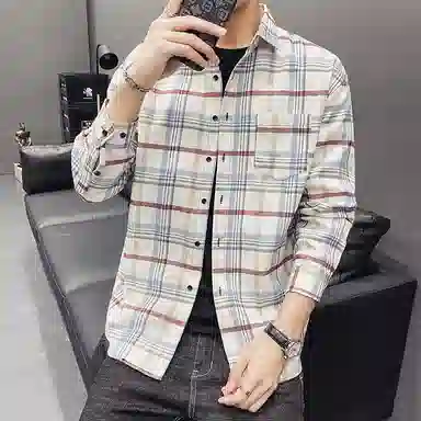 美式复古格子衬衫宽松休闲简约外穿学院风单穿叠穿日系复古单排扣口袋垂感宽松显瘦翻领长袖条纹衬衫 男女同款