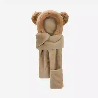 优幽兰 东北加绒加厚毛绒帽围巾一体式手套百搭时尚防风防寒休闲保暖护耳小众 聚酯纤维 斗篷帽 女款