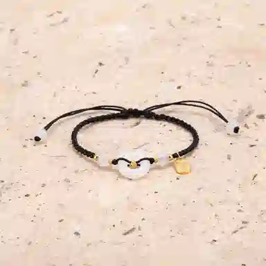 【s925银 好事花生】 聆听花开 新中式国风小猫平安扣编绳粉色 民族风文艺小清新森系个性时尚气质百搭学生#好运 琉璃 手绳 男女同款情侣款