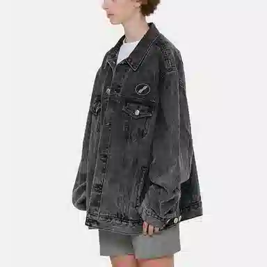 WE11DONE FW22 Round Logo Denim Jacket Black Washed