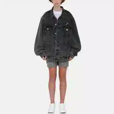 WE11DONE FW22 Round Logo Denim Jacket Black Washed