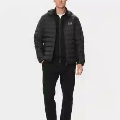 Emporio Armani Logo Print Hoodie Jacket Black