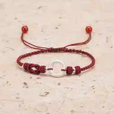 【s925银 不掉色】 聆听花开 新中式新国风平安扣编绳红色本命年 民族风文艺简约设计小众气质百搭可调节#好运 水晶 手绳 男女同款情侣款