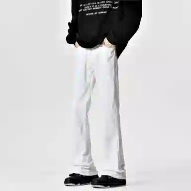 八哥 美式巴黎复古高街简约基础款轻度水洗做旧中腰直筒显高纯色日常通勤时尚休闲宽松垂感阔腿百搭弹力纯色牛仔裤 男女同款