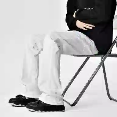 八哥 美式巴黎复古高街简约基础款轻度水洗做旧中腰直筒显高纯色日常通勤时尚休闲宽松垂感阔腿百搭弹力纯色牛仔裤 男女同款