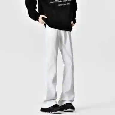 八哥 美式巴黎复古高街简约基础款轻度水洗做旧中腰直筒显高纯色日常通勤时尚休闲宽松垂感阔腿百搭弹力纯色牛仔裤 男女同款