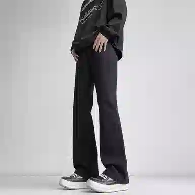 八哥 美式巴黎复古高街简约基础款轻度水洗做旧中腰直筒显高纯色日常通勤时尚休闲宽松垂感阔腿百搭弹力纯色牛仔裤 男女同款