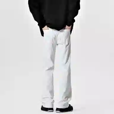 八哥 美式巴黎复古高街简约基础款轻度水洗做旧中腰直筒显高纯色日常通勤时尚休闲宽松垂感阔腿百搭弹力纯色牛仔裤 男女同款