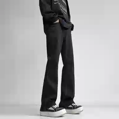 八哥 美式巴黎复古高街简约基础款轻度水洗做旧中腰直筒显高纯色日常通勤时尚休闲宽松垂感阔腿百搭弹力纯色牛仔裤 男女同款