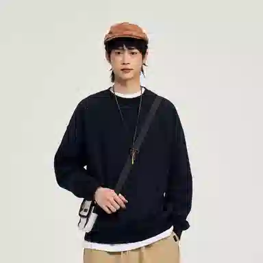 物质公式 美式街头纯色基础款打底衫宽松圆领垂感重磅螺纹休闲百搭长袖卫衣 男女同款