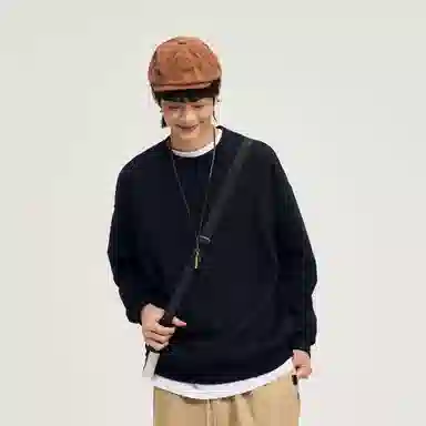 物质公式 美式街头纯色基础款打底衫宽松圆领垂感重磅螺纹休闲百搭长袖卫衣 男女同款