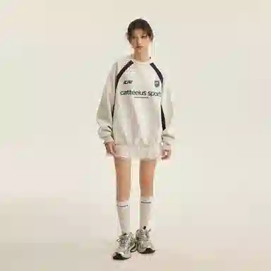 玉儿恋 美式潮牌拼接酷帅圆领宽松休闲随性运动重磅长袖卫衣 男女同款