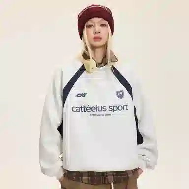 玉儿恋 美式潮牌拼接酷帅圆领宽松休闲随性运动重磅长袖卫衣 男女同款