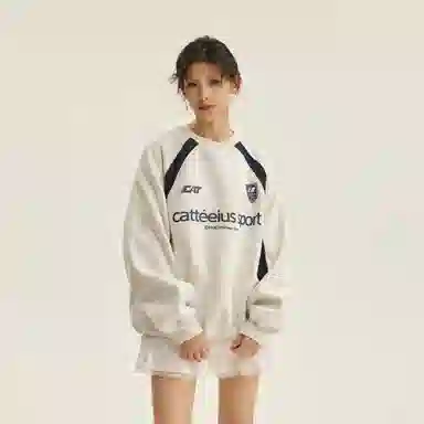玉儿恋 美式潮牌拼接酷帅圆领宽松休闲随性运动重磅长袖卫衣 男女同款