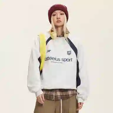 玉儿恋 美式潮牌拼接酷帅圆领宽松休闲随性运动重磅长袖卫衣 男女同款