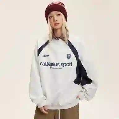 玉儿恋 美式潮牌拼接酷帅圆领宽松休闲随性运动重磅长袖卫衣 男女同款