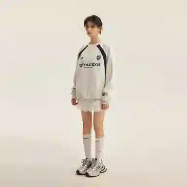 玉儿恋 美式潮牌拼接酷帅圆领宽松休闲随性运动重磅长袖卫衣 男女同款