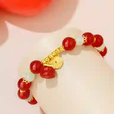 老凤祥 喜柿降临新中式复古好事莲莲简约百搭高级感 和田玉手串 青玉 女款