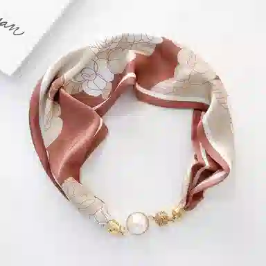 优幽兰 韩版高级感珍珠磁扣优雅领巾小众设计感精致时尚百搭简约个性气质轻奢清新淡雅薄复古 丝巾 女款