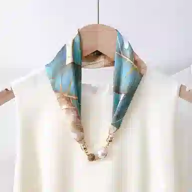 优幽兰 韩版高级感珍珠磁扣优雅领巾小众设计感精致时尚百搭简约个性气质轻奢清新淡雅薄复古 丝巾 女款