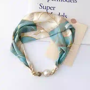 优幽兰 韩版高级感珍珠磁扣优雅领巾小众设计感精致时尚百搭简约个性气质轻奢清新淡雅薄复古 丝巾 女款