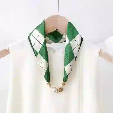 优幽兰 韩版高级感珍珠磁扣优雅领巾小众设计感精致时尚百搭简约个性气质轻奢清新淡雅薄复古 丝巾 女款