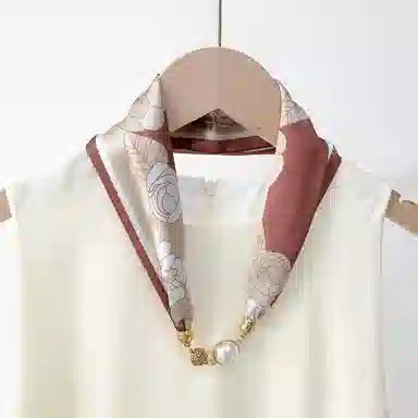 优幽兰 韩版高级感珍珠磁扣优雅领巾小众设计感精致时尚百搭简约个性气质轻奢清新淡雅薄复古 丝巾 女款